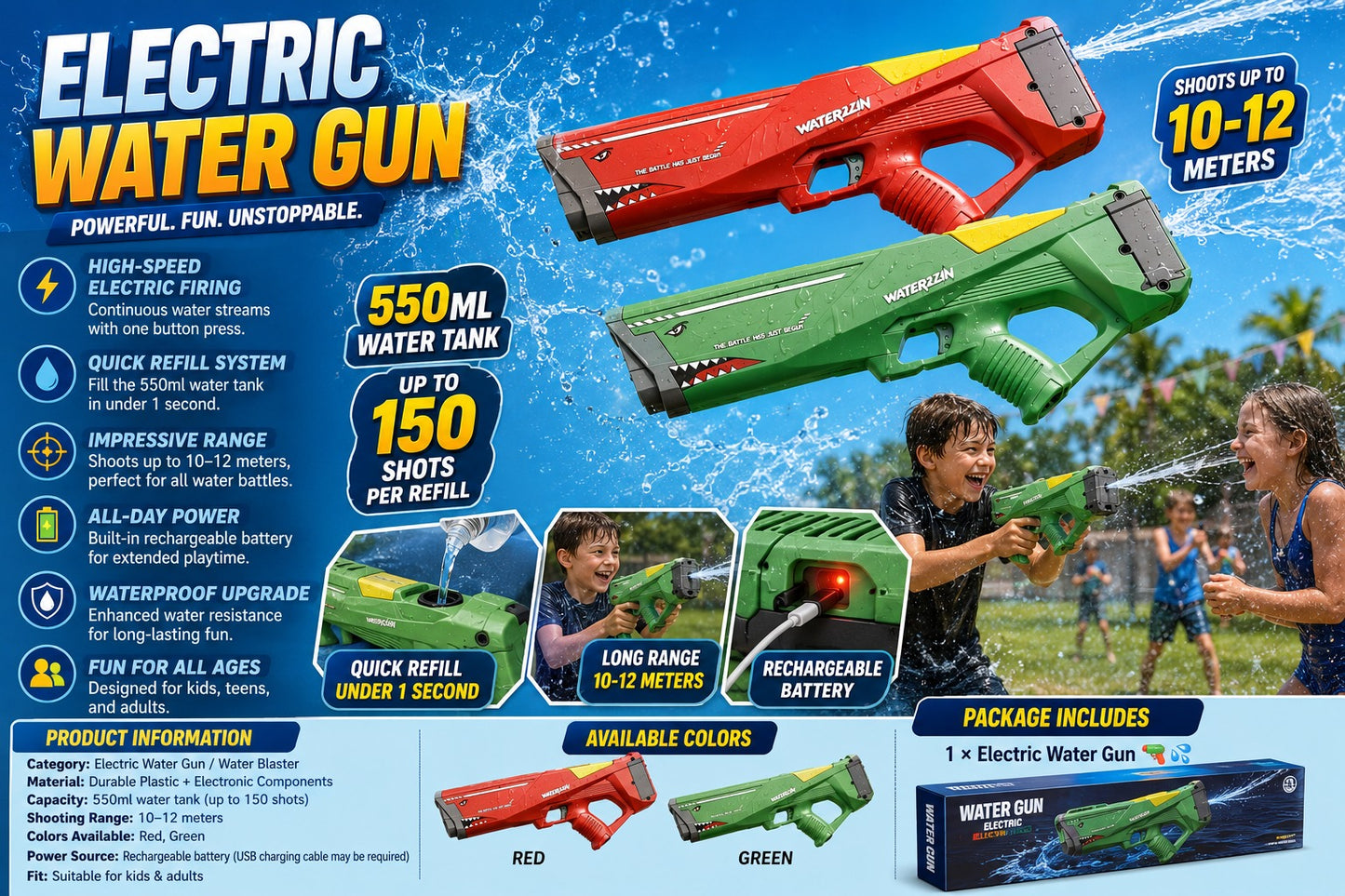 Electric Water Gun for Kids & Adults